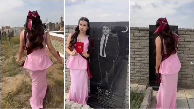 «Хайп үшін»: Аттестатын алып әкесінің басына барған мектеп түлегі көптің сынына қалды (ВИДЕО)